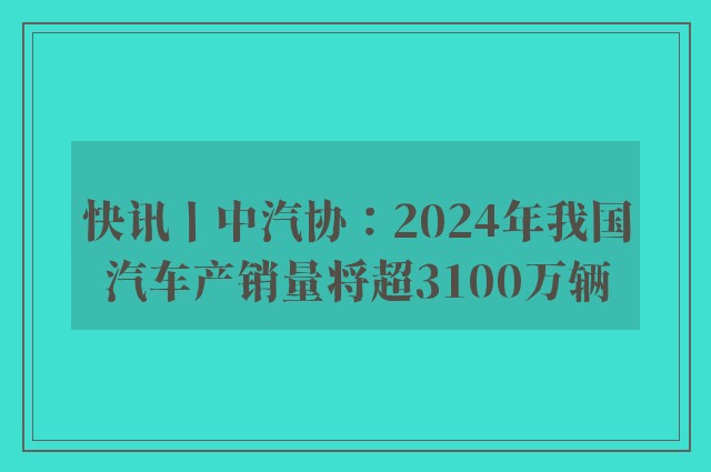 快讯丨中汽协：2024年我国汽车产销量将超3100万辆